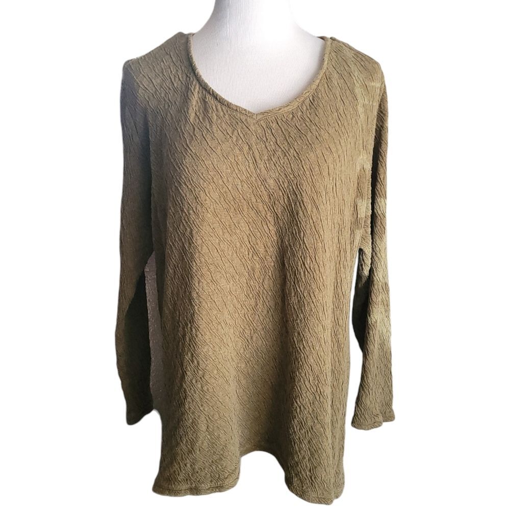 J. Jill Pure Jill Crinkle Green Long Sleeve 100% Cotton Top Womens XL